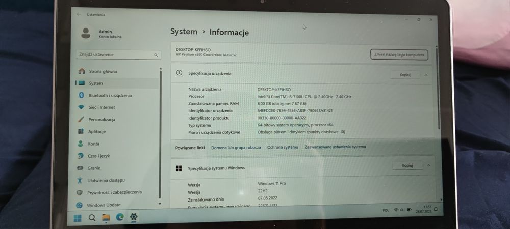 HP Pavilion X360 i3-7100U 8GB 128GB(SSD)