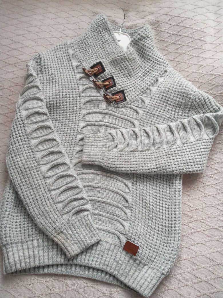 PROMOCJA Modny szary męski sweter z dzianiny XXL