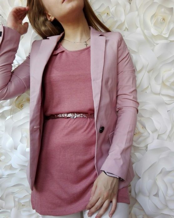 Marynarka pudrowy róż elegancka żakiet nowy wesele XS XXS nowa pastel