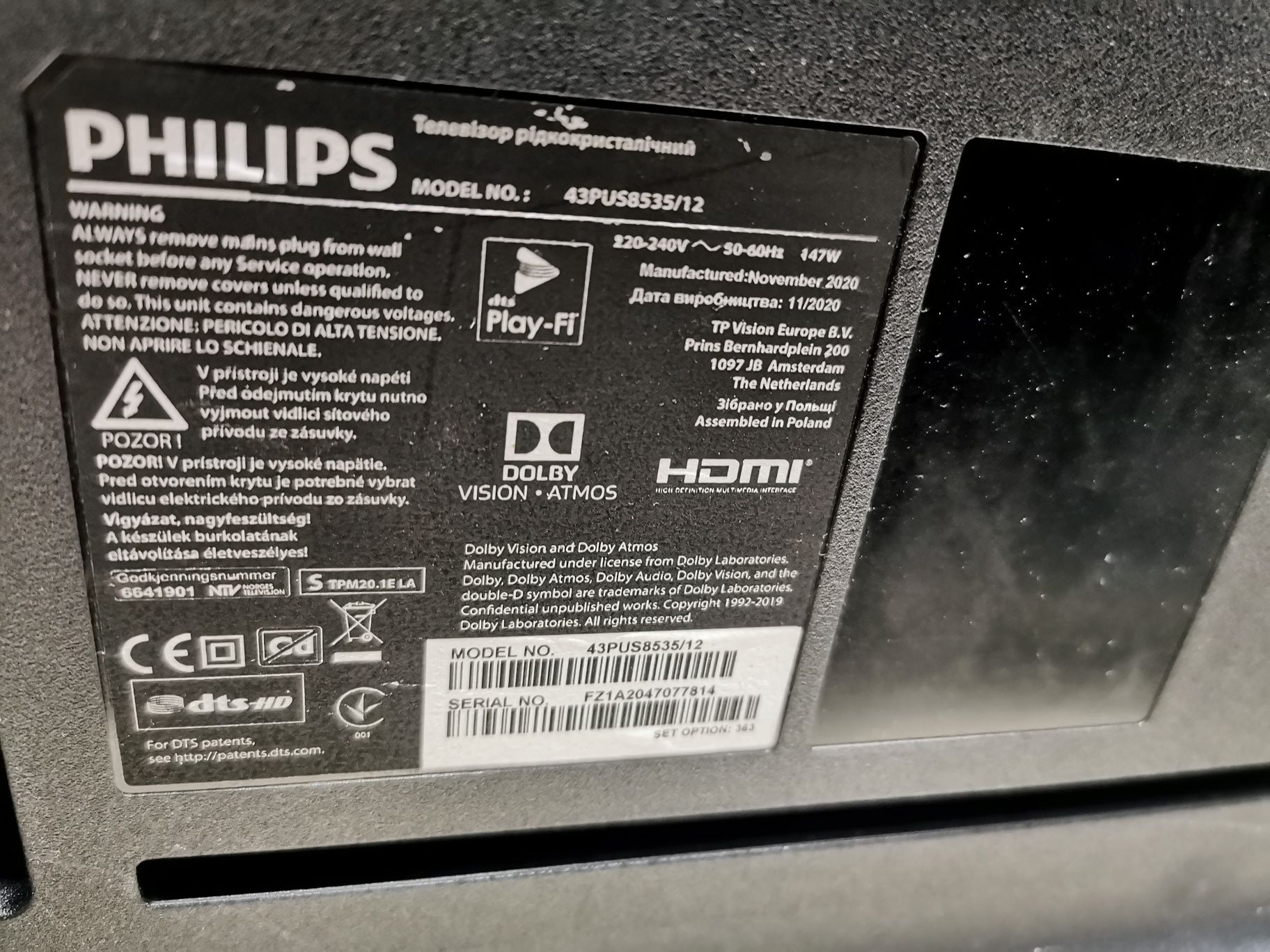 43" Philips  Android Smart TV 3x Ambilight 2021r  dvbt2 hevc telewizor