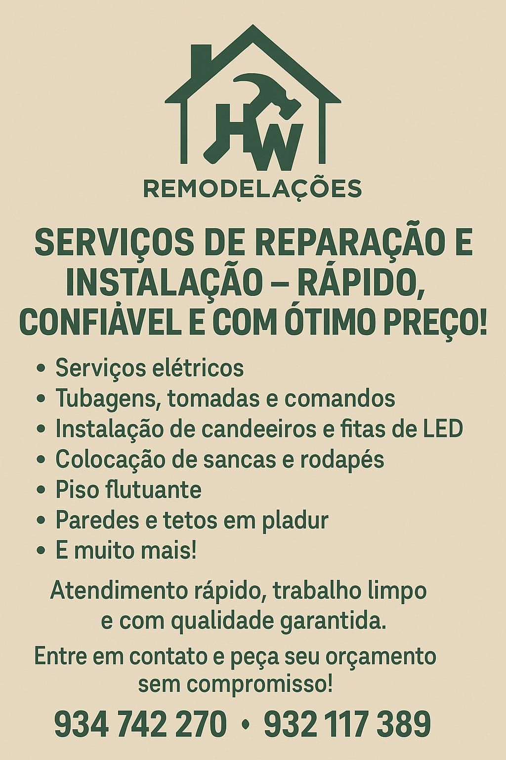 Serviços de remodelação, reparações e instalações.