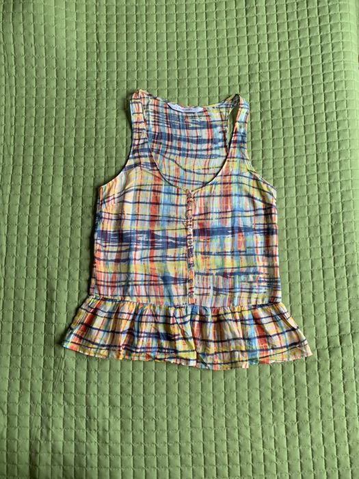 NOWA bluzka ZARA z baskinką, rozm. M, 36/38, jedwab, w kratkę