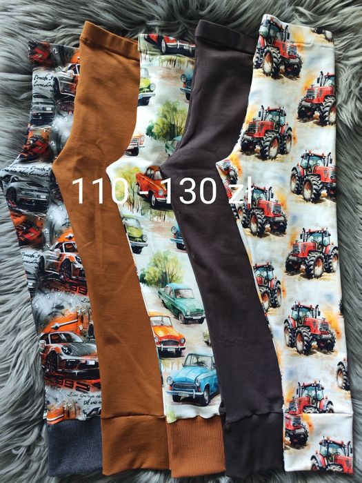 Rozmiar 110 5x no we legginsy spodnie getry dresowe traktory auta karm