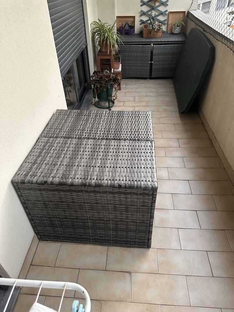 Caixa de arrumação para jardim 291L vime - cinza