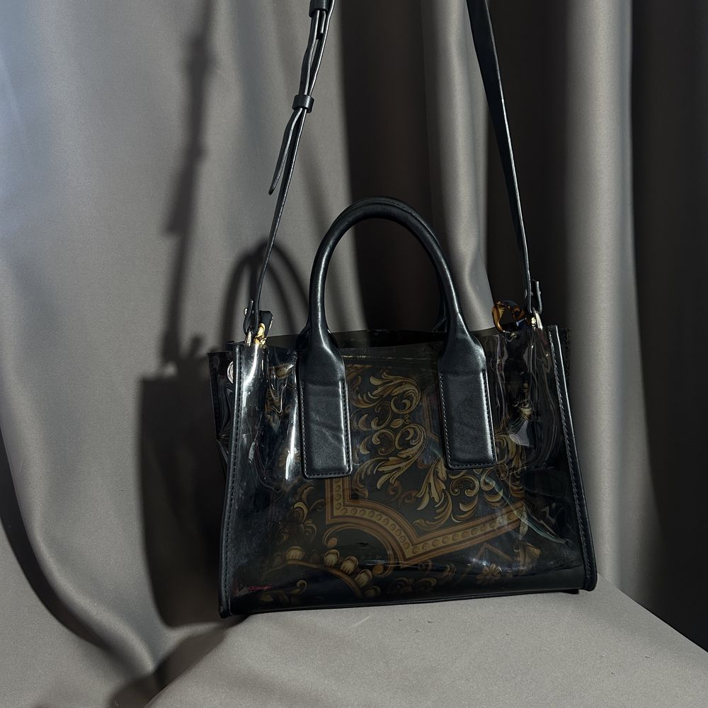 Женская прозрачная черная сумка с чехлом и кошельком принт versace