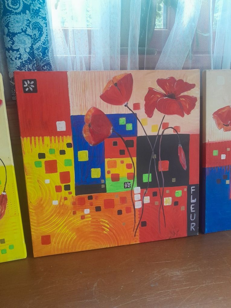 Obrazy malowane na płótnie 3 szt 50x50