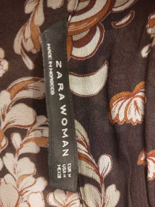 brązowa sukienka kwiaty Zara falbany luźna jesień autumn lato