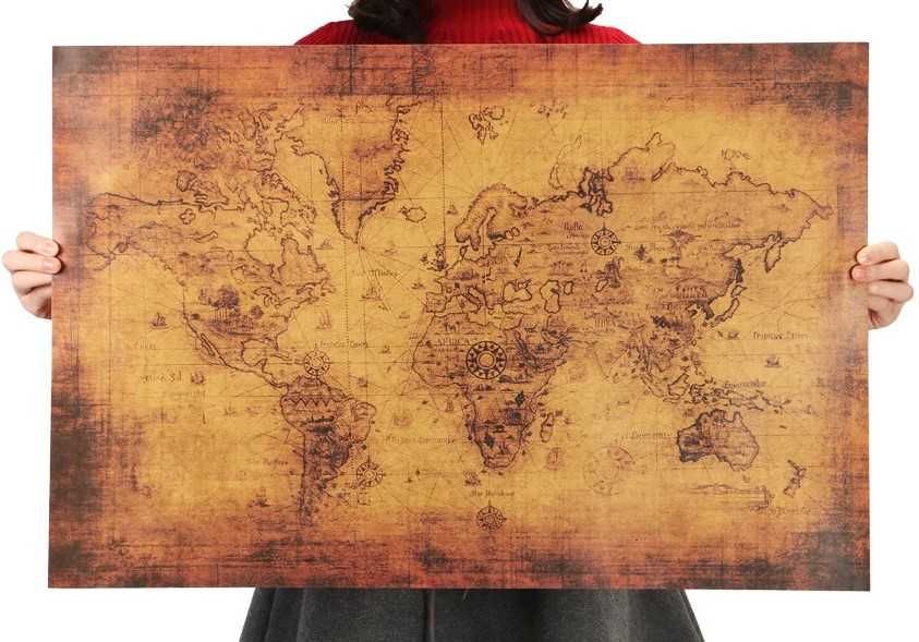 Plakat Antyczna Mapa Świata Średniowieczna Szkic Róża Wiatrów 72x48cm