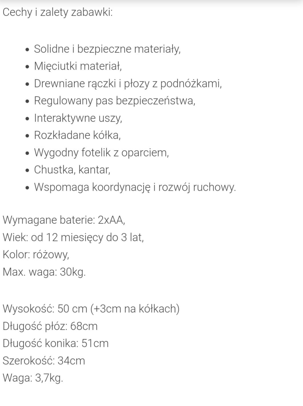 interaktywny konik na biegunach polly milly mally