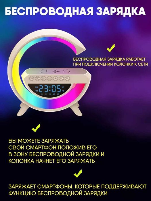 Лампа-нічник BT-3401 з бездротовою зарядкою, блютуз колонкою +годинник