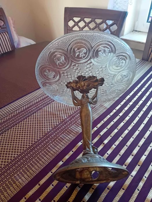 Patera kobieta mosiądz secesja znaki zodiaku PLEWKIEWICZ WARSZAWA !