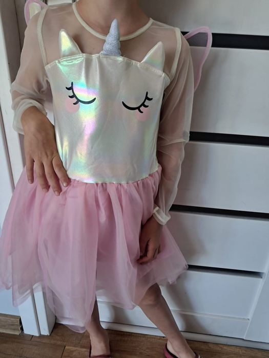 Jednorożec przebranie tiulowa sukienka kostium karnawałowy 122 128 Hm