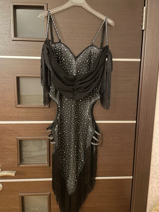 Платье для латины, открытое, бахрома, стразы, рост до 175см