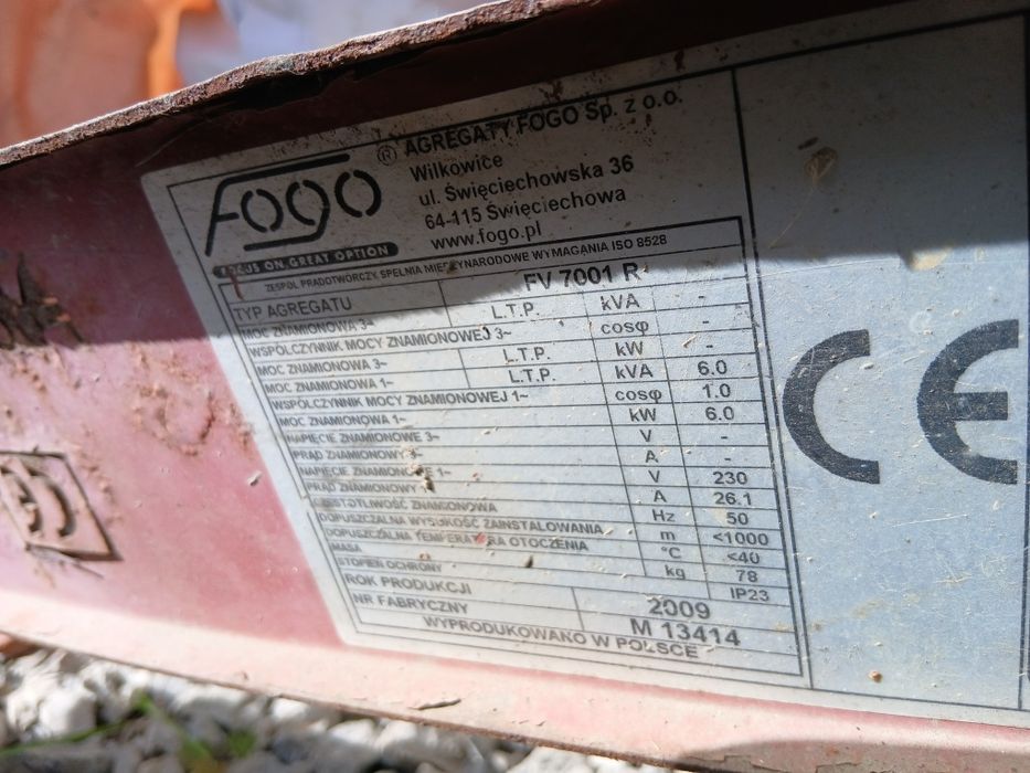 Agregat prądotwórczy fogo fv7001 r