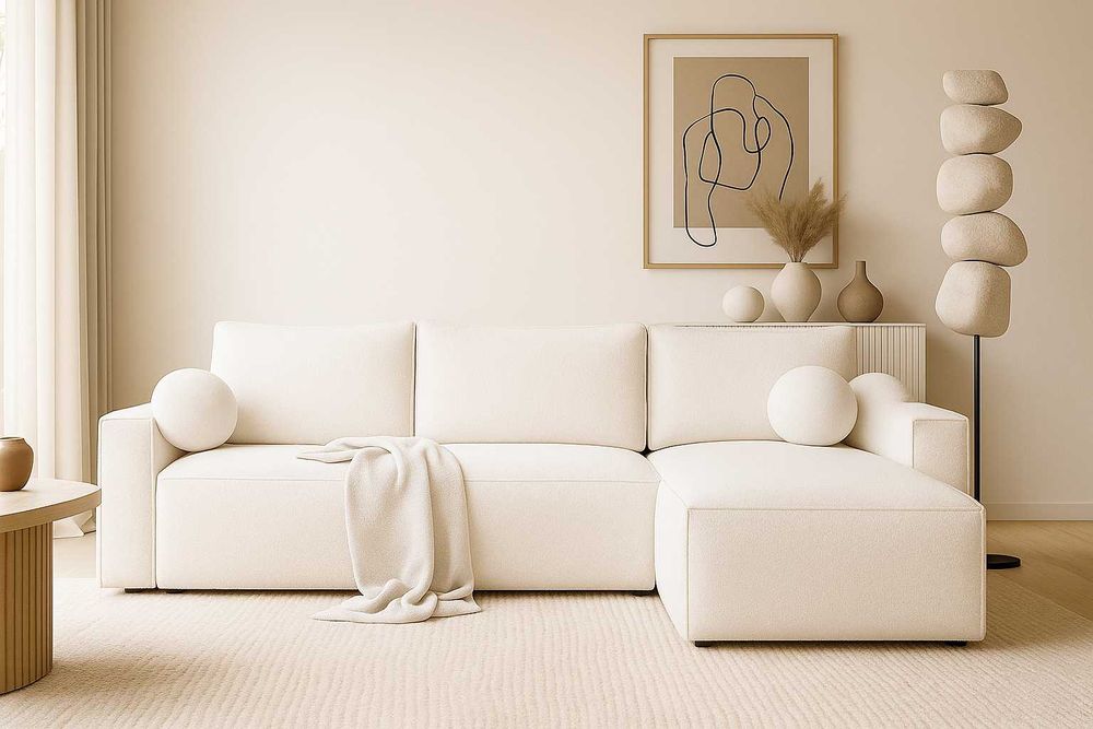 Narożnik NOYO 230cm z funkcją spania pojemnik na pościel boucle