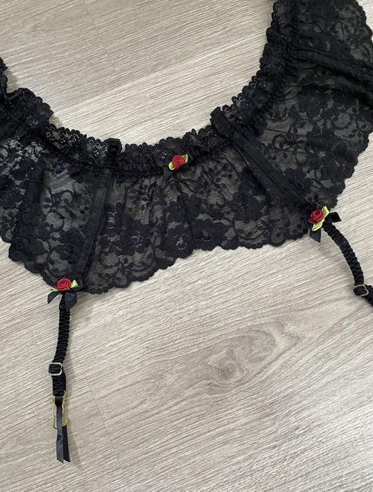 Вінтажний пояс до панчіх для чулок чорний мереживний корсет