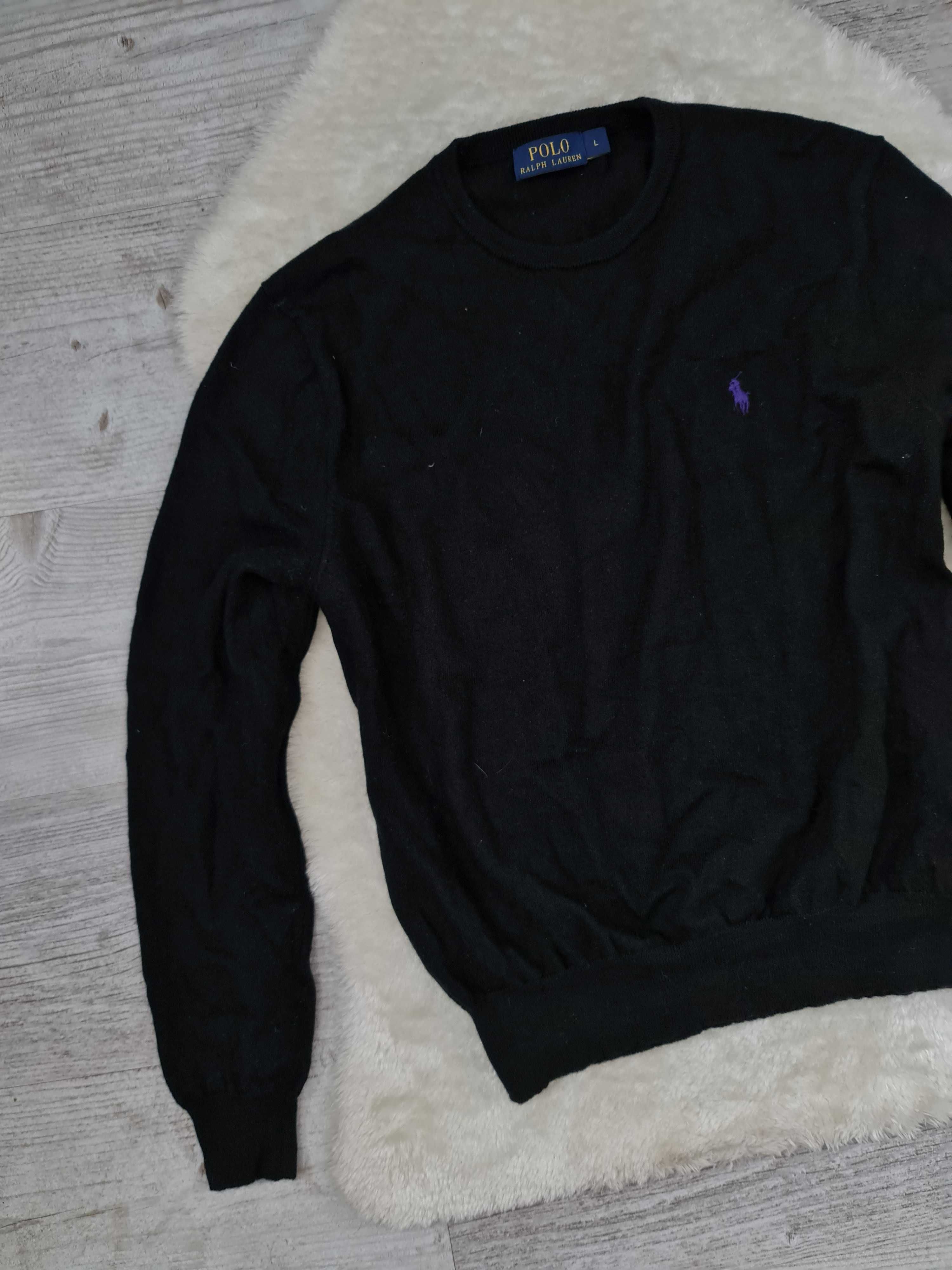 Sweter Polo Ralph Lauren Rozmiar L Czarny 100% Wełna , Wełniany Logo