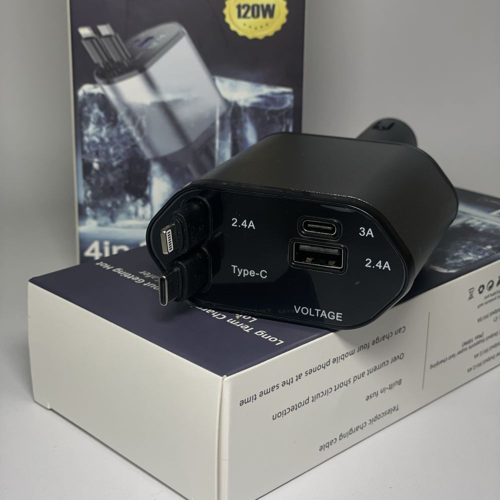Автомобільна зарядка USB від прикурювача, швидка зарядка в прикурювач