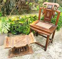 Banco africano e cadeira asiática em madeira maciça