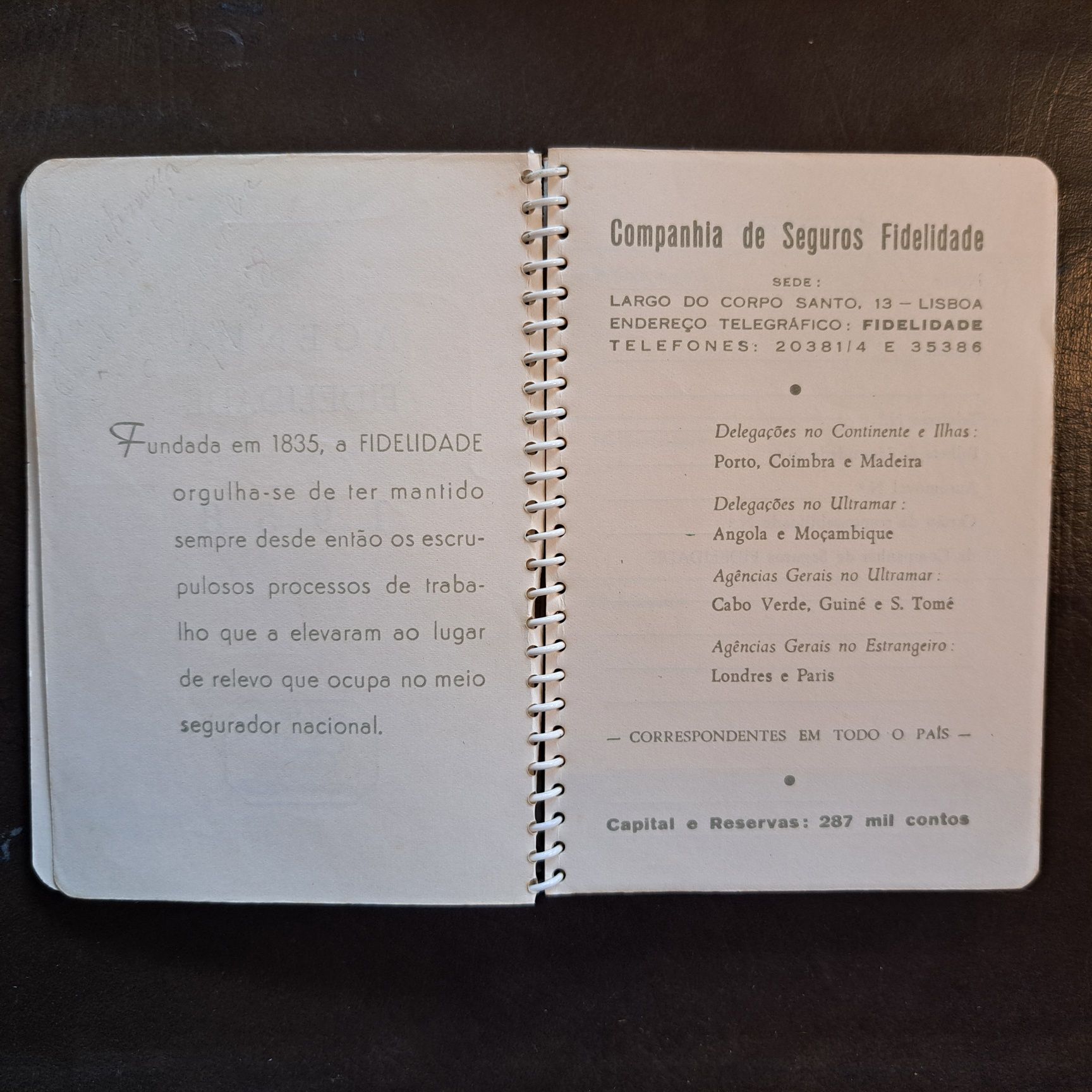 Agenda de bolso Companhia de Seguros Fidelidade - ano 1958