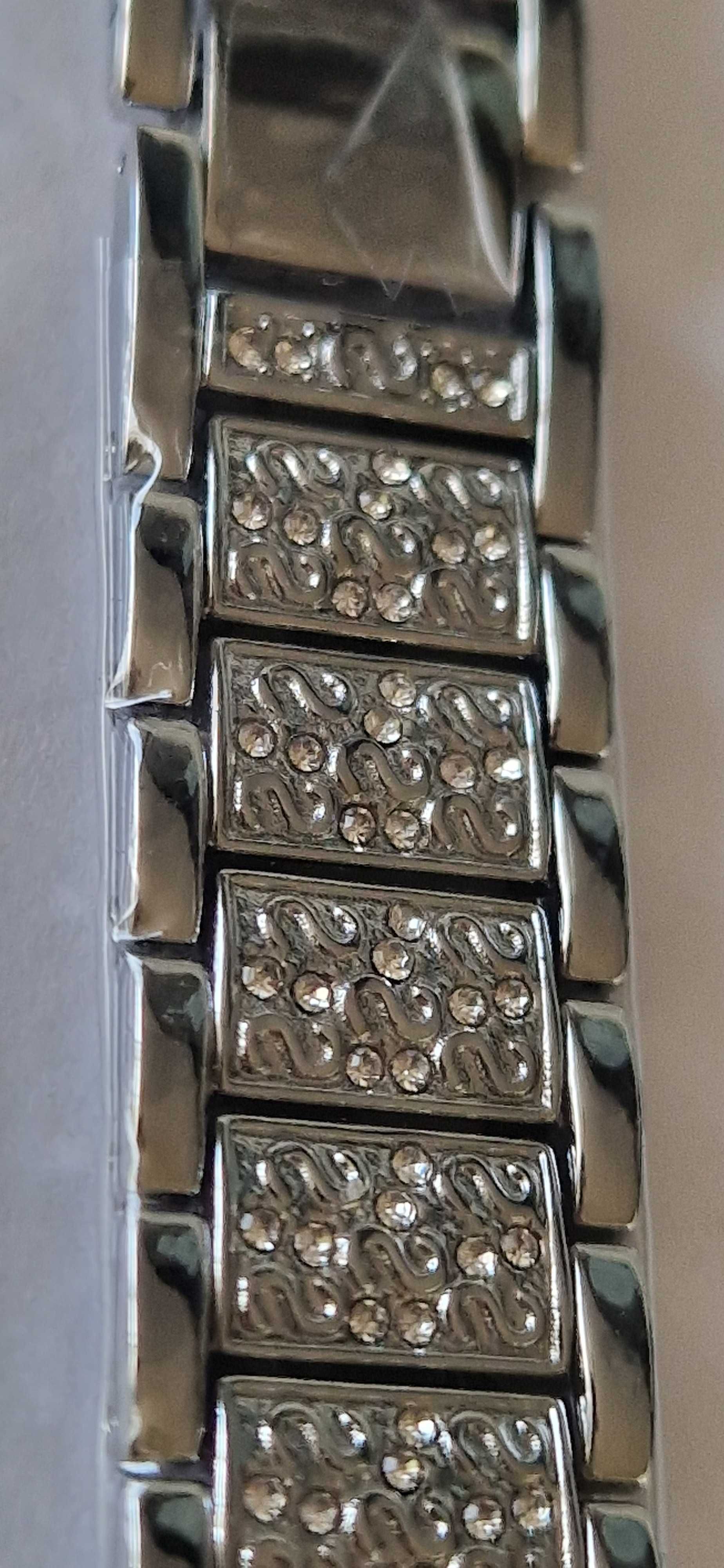 Elegancki pasek do smartwatch, stal nierdzewna i kryształki, kobiecy