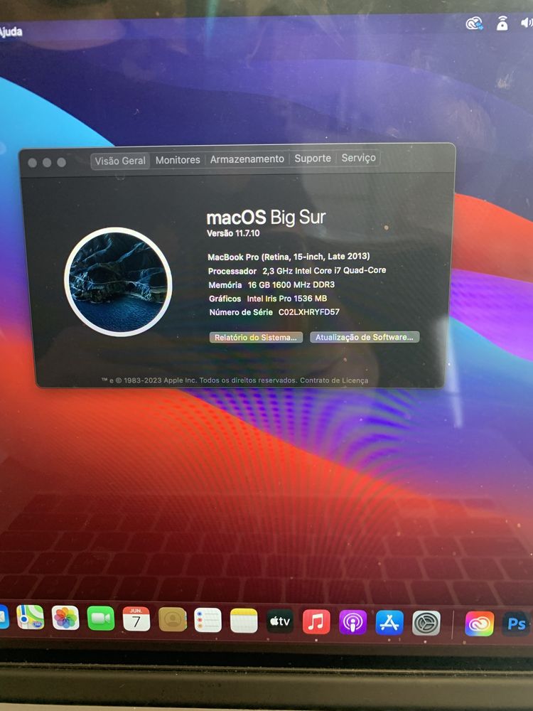 Portátil Macbook 16G de Ram Processador i7