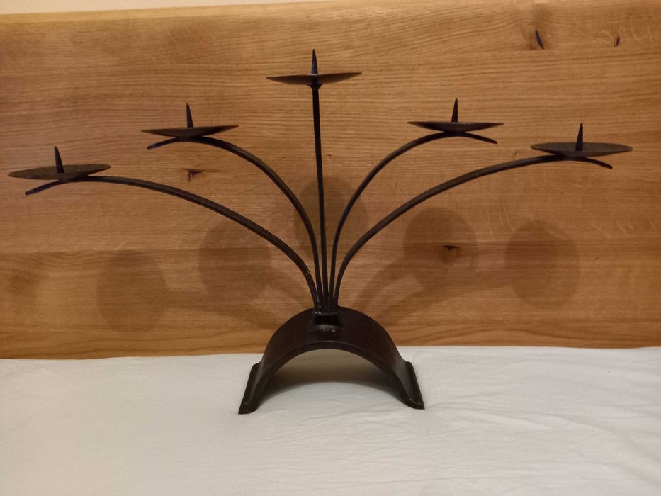 Duży Świecznik dla 5 dużych świec. 54cm szeroki Vintage PRL Lata 70te