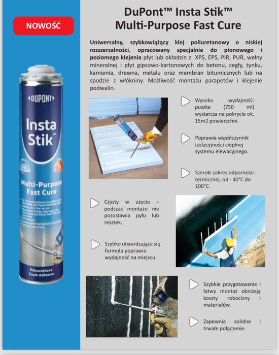 INSTA STIK - Klej w pianie do styropianu XPS przy 24 sztukach PISTOLET