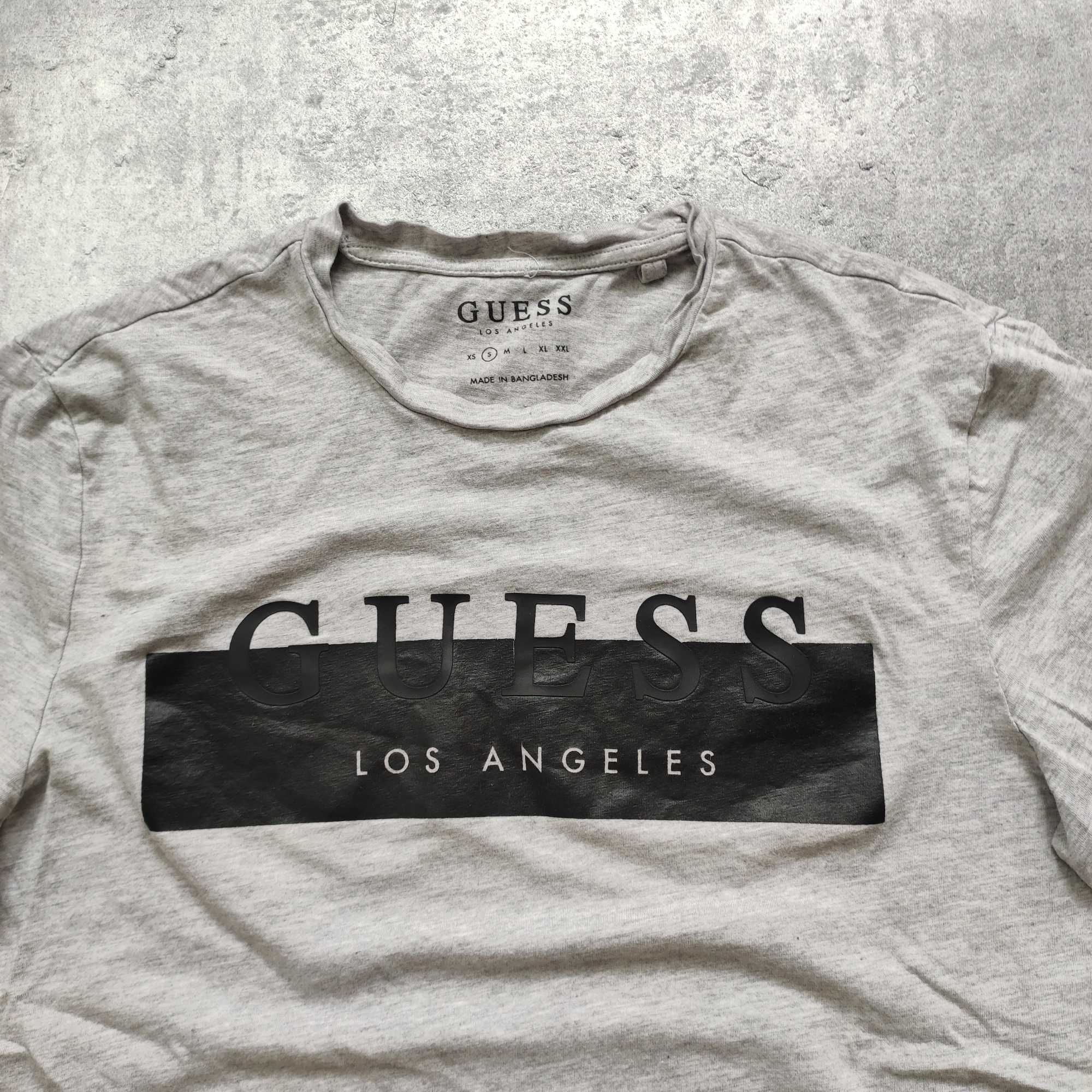 MĘSKA PREMIUM Koszulka Bawełna Szara Guess Los Angeles USA Duże Logo