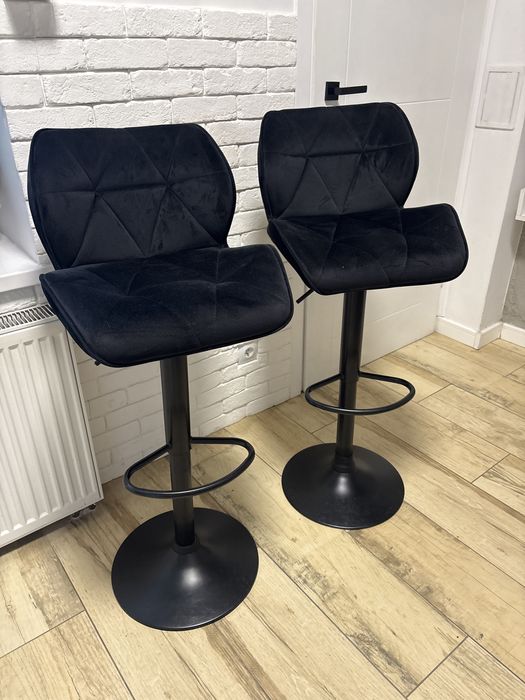 2 czane hokery welurowe regulowane z podnóżkiem taborety barowe