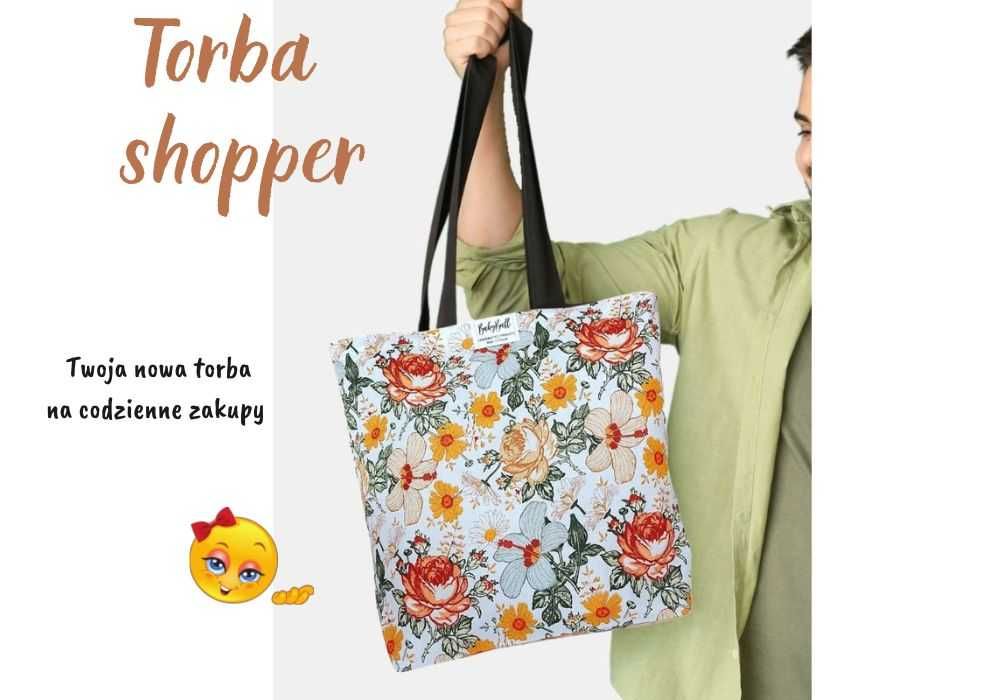 Torba na zakupy bawełniana siatka kolorowa shopperka