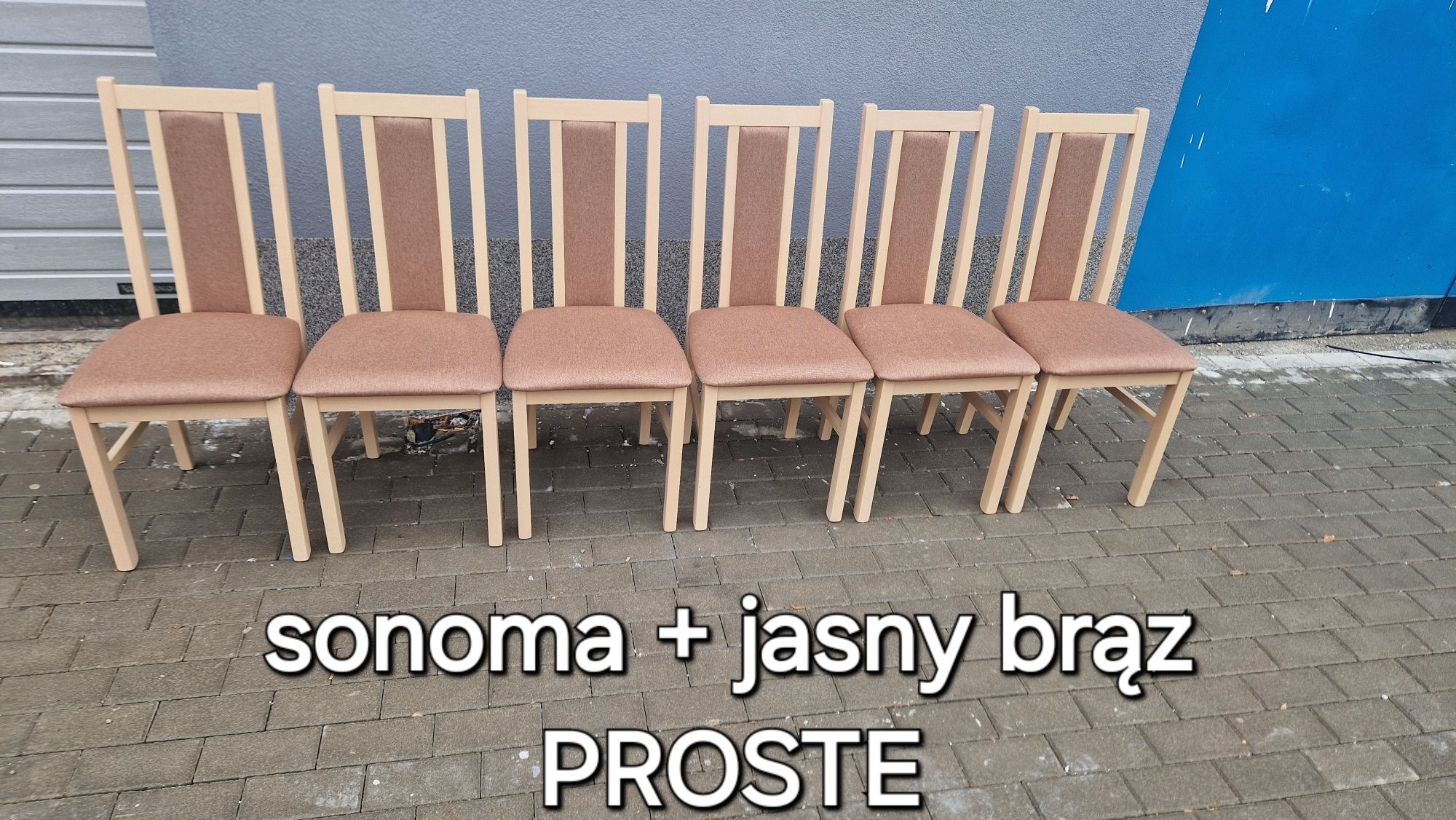 Nowe: Stół 80x140/180 + 6 krzeseł, SONOMA + JASNY BRĄZ " PROSTE "