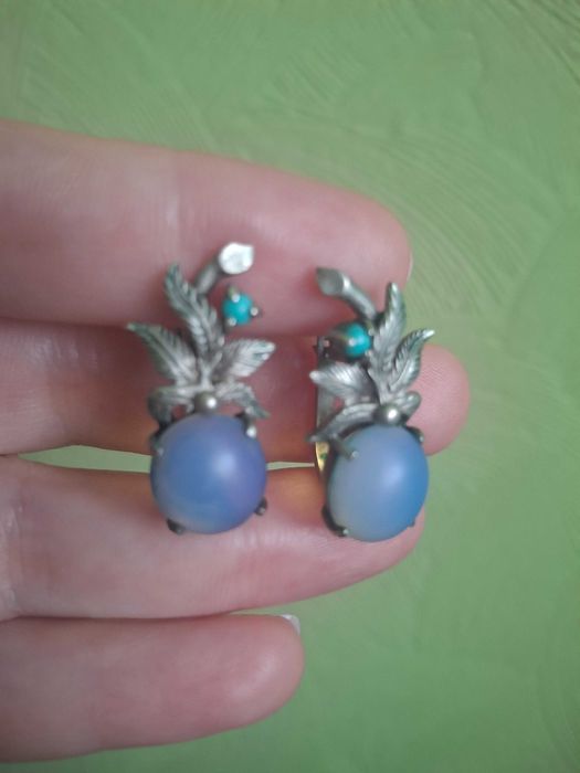 Сережки срібло з камінням місячний і бірюза