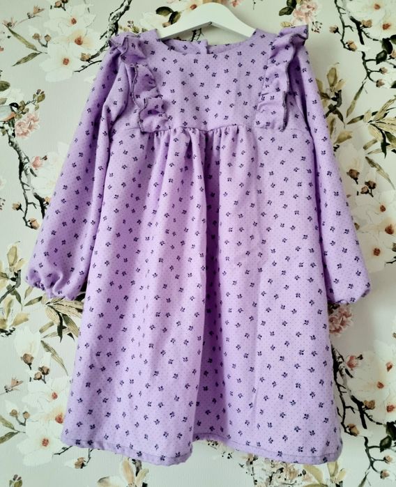 Wrzosowa sukieneczka sukienka vintage falbanki dla dziewczynki 116 122