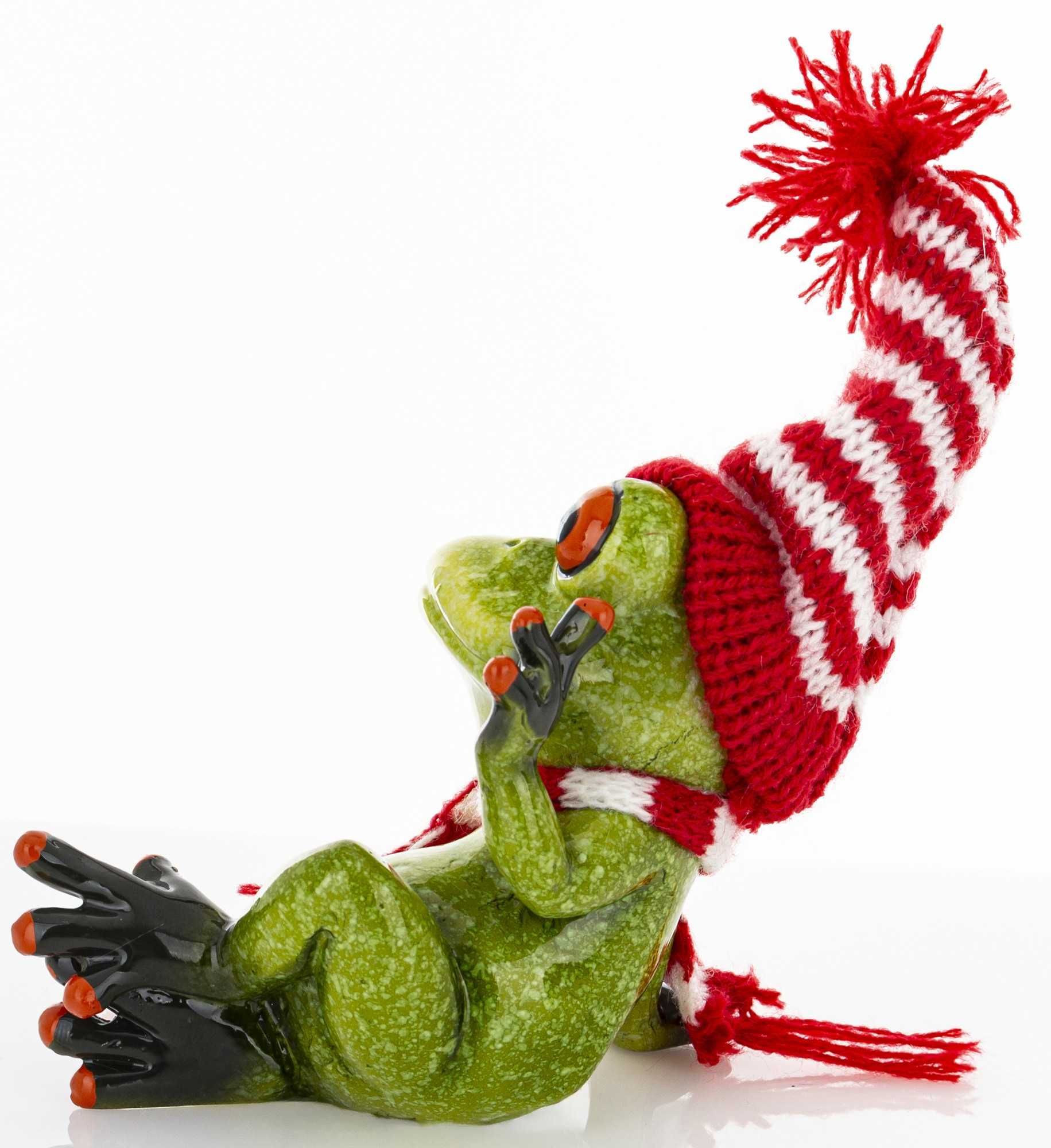 Ozdobna Figurka ŻABA 12,5 x 8 x 10 cm - Żabka w czapce i szaliku