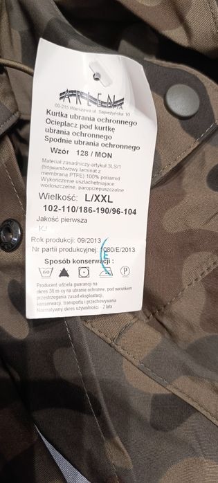 Goretex wojskowy L/XXL, ubranie ochronne 190cm