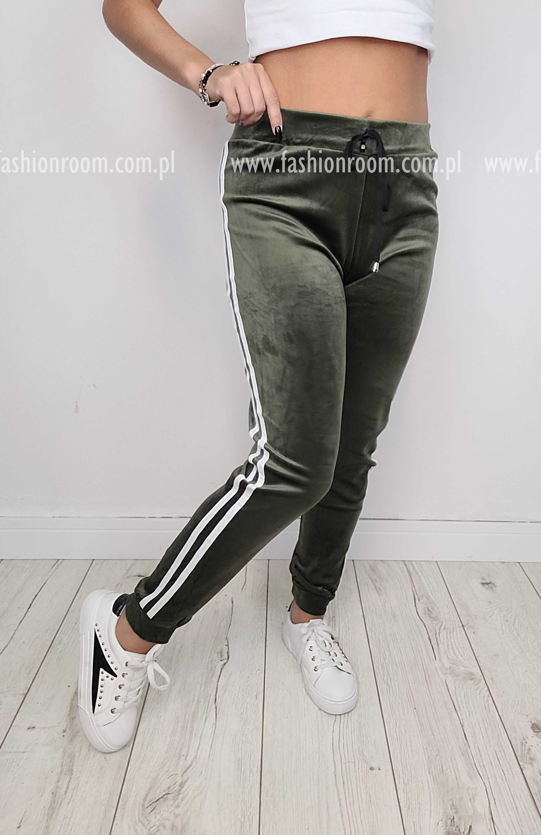 6 KOLORÓW S-XL SPODNIE dresowe WELUROWE lampasy dresy damskie TU L/XL