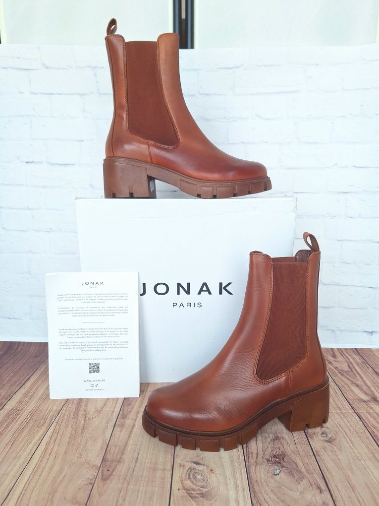 Botki damskie Jonak skóra naturalna na platforma ze skóry 38 24,5cm.