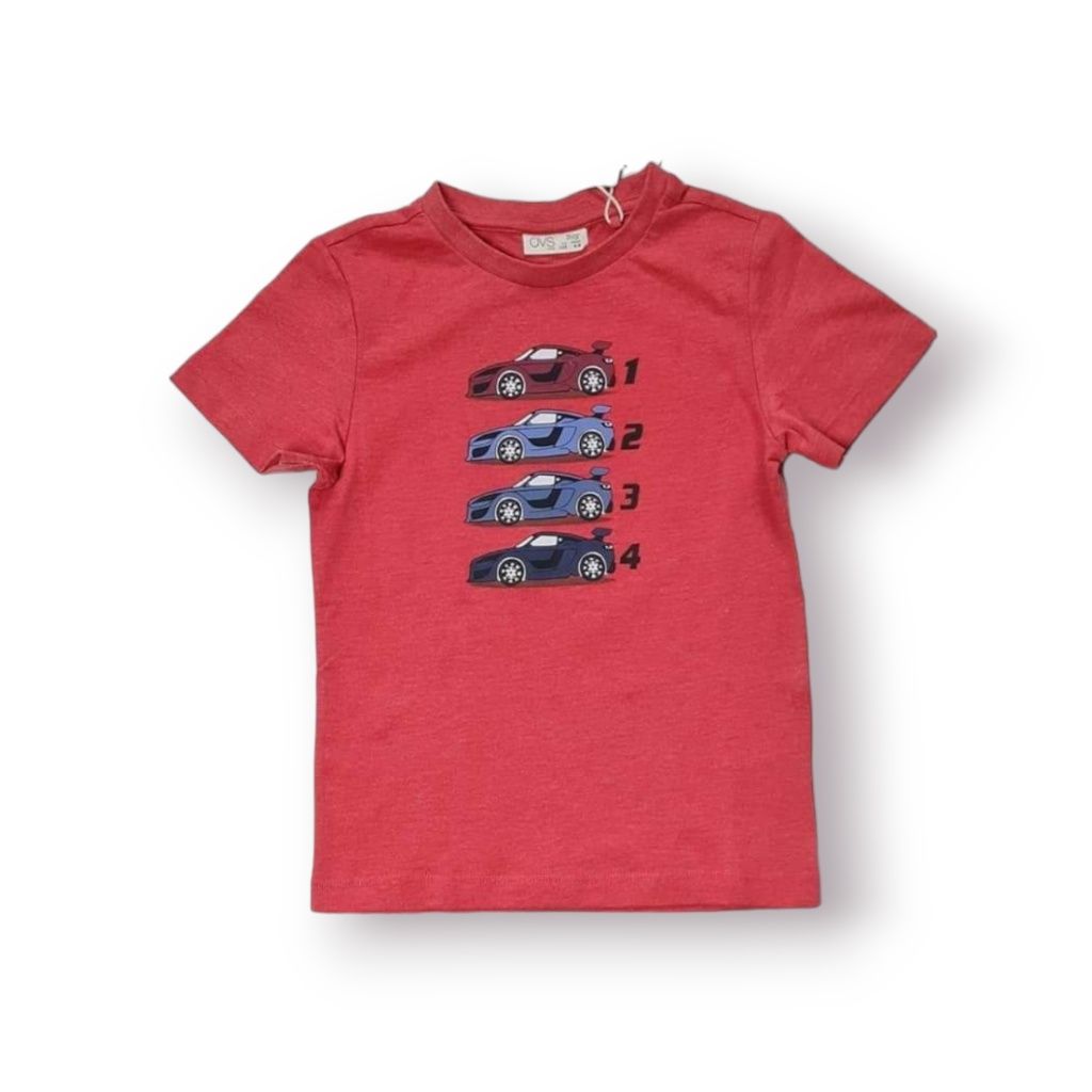 Koszulka T-shirt auta czerwona wyścigówki OVS 110cm 4/5lat