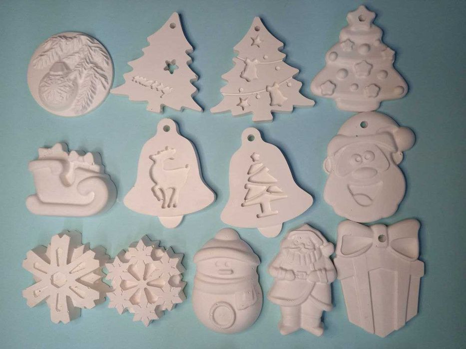 Новорічні іграшки-розмальовки на Ялинку! Гіпсові фігурки. Набір