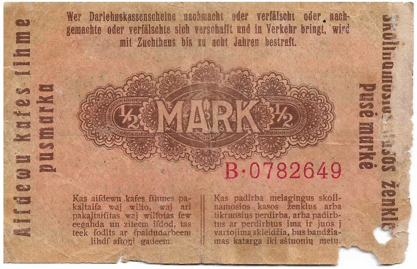 51. Stary banknot. 1/2 Marki 1918  RZADKI
