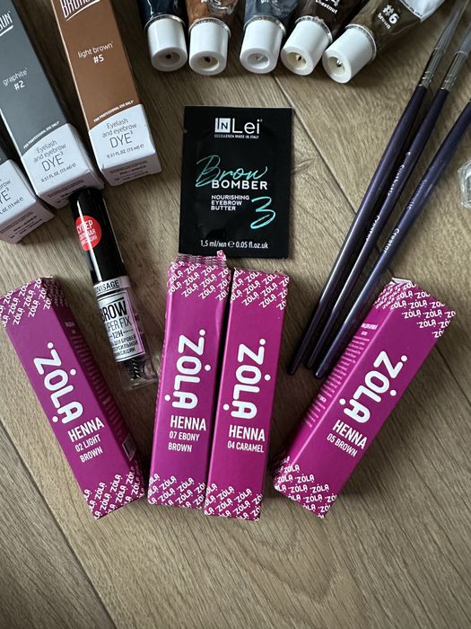 Zestaw dla stylizacji brwi - henna, farba, pędzle, żel do brwi, botox