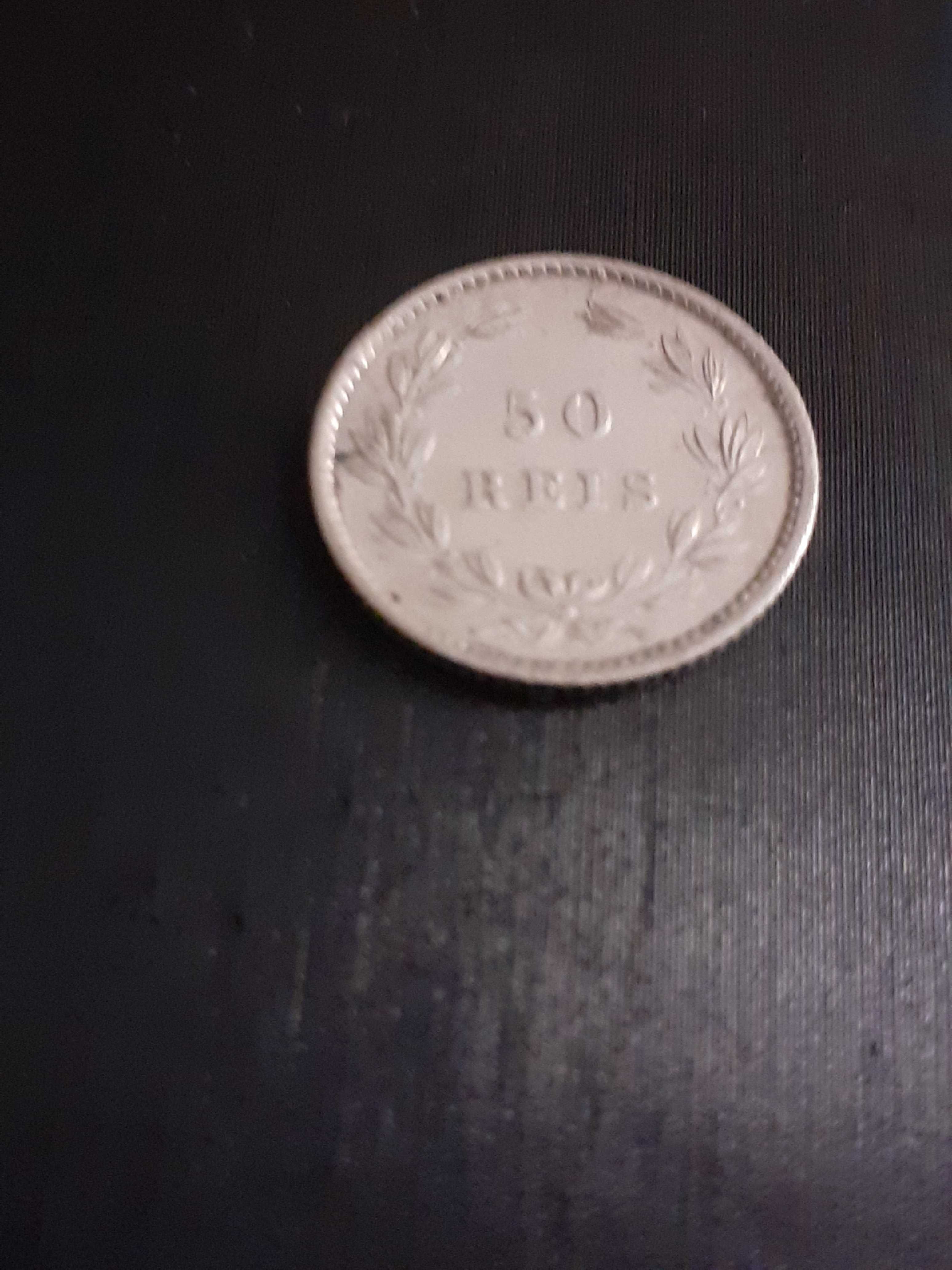 Moeda de prata de 50 reis de 1879