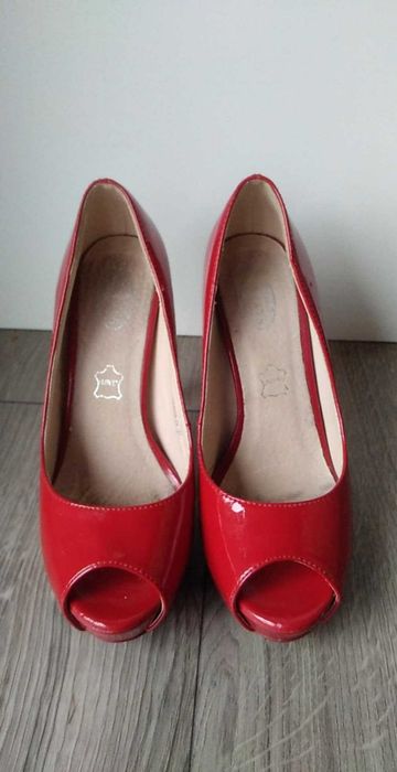 Szpilki na Platformie Czerwone Czółenka Buty z odkrytym Palcem 37