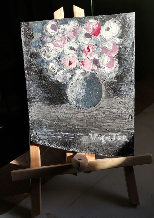 "Пионы". Картина Вики Тер  15*19 . Акрил на ПВХ