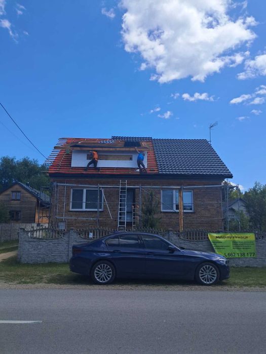 Obróbki kominów, wymiana rynien , dachy i malowanie dachów.