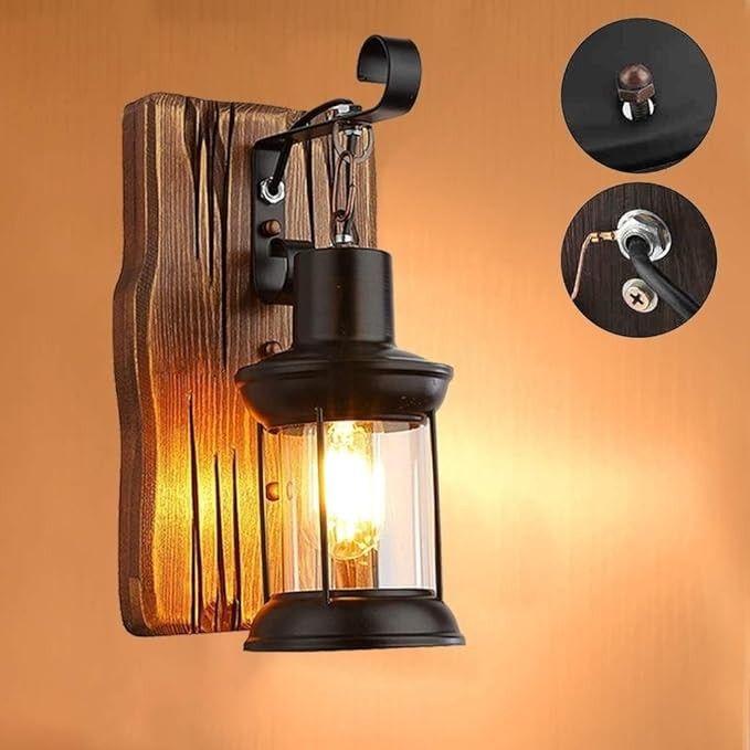 Retro drewniana lampa ścienna do korytarza COCOL