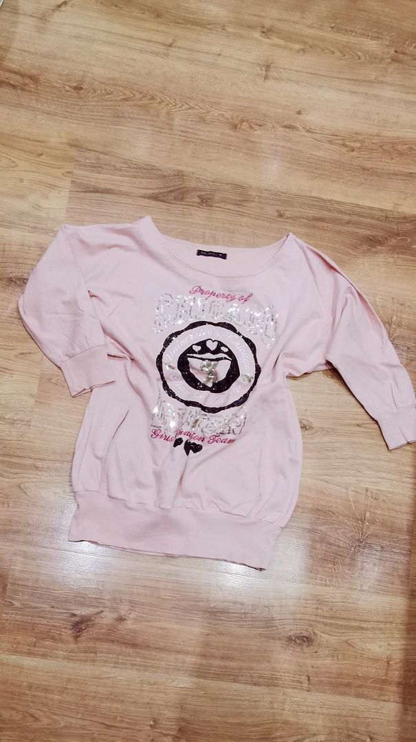 Bluza cekinowa powder pink oversize róż M/L