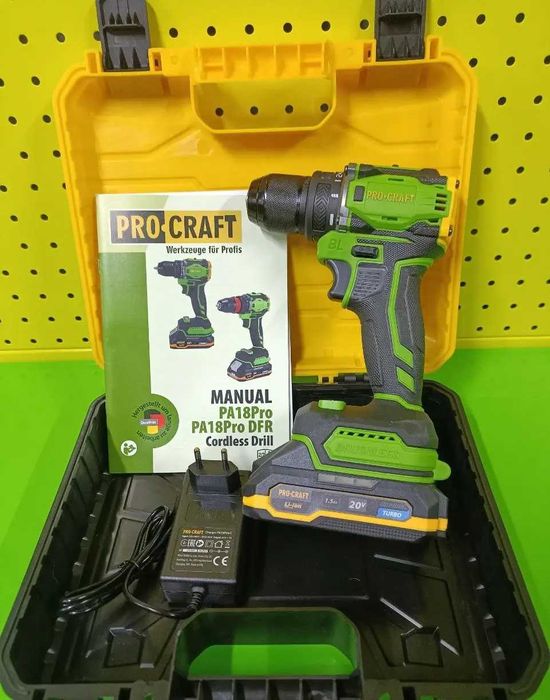 Шуруповерт Procraft PA18 Pro 20В, 1.5Аг, кейс Безщітковий