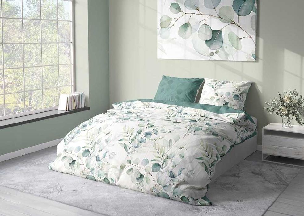 Komplet pościeli 160x200+ 2xposzewka 70x80 satyna bawełniana liście